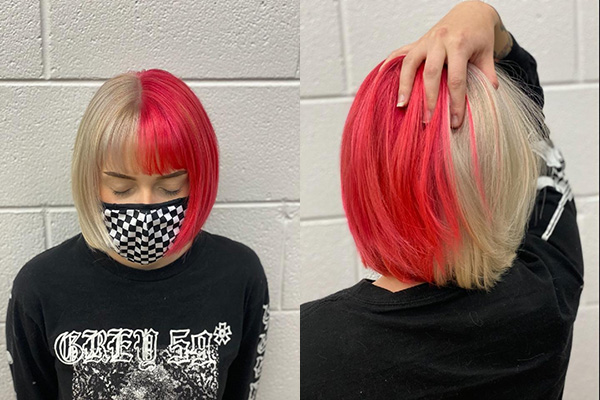 Girl Red and Blond Pulp Riot intence red color application