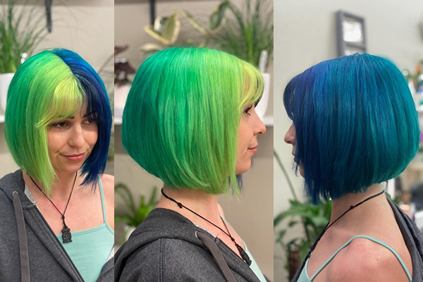 Green to Blue Fade Rainbow Color using Pulp Riot color products