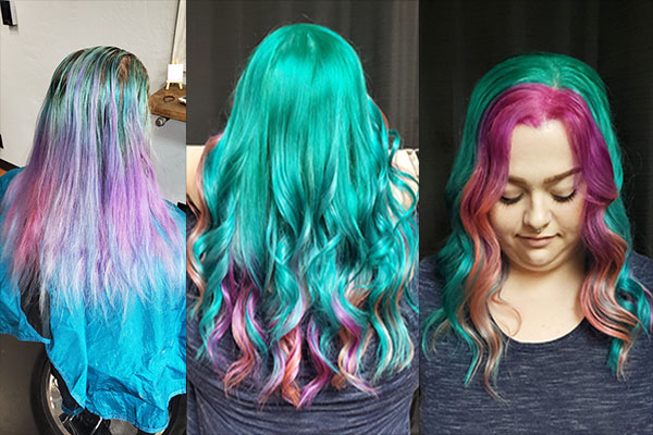 Before and after Rainbow Color using Pulp Riot color products