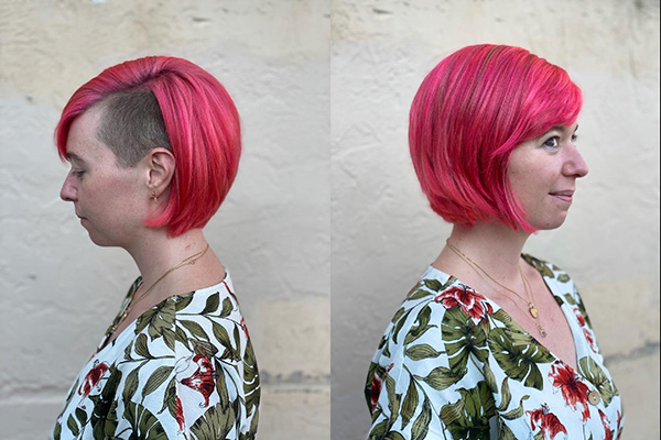 Girl with short Red bob and shaved under